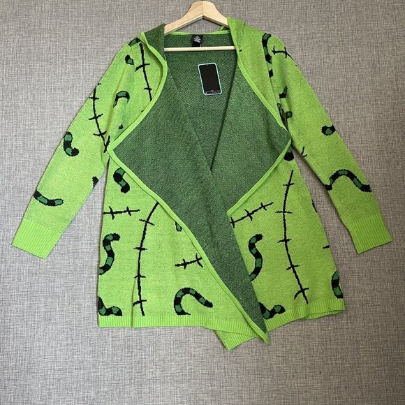 Nightmare Before Christmas Sweater Women Small Oogie Boogie Drape Cardigan Green - Picture 5 of 11